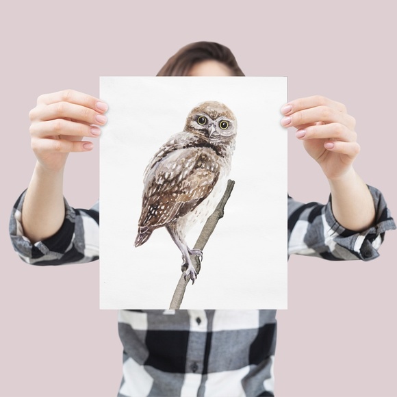 Owl Wall Art Watercolor Illustration Print Poster Card Unframed - Picture 5 of 7